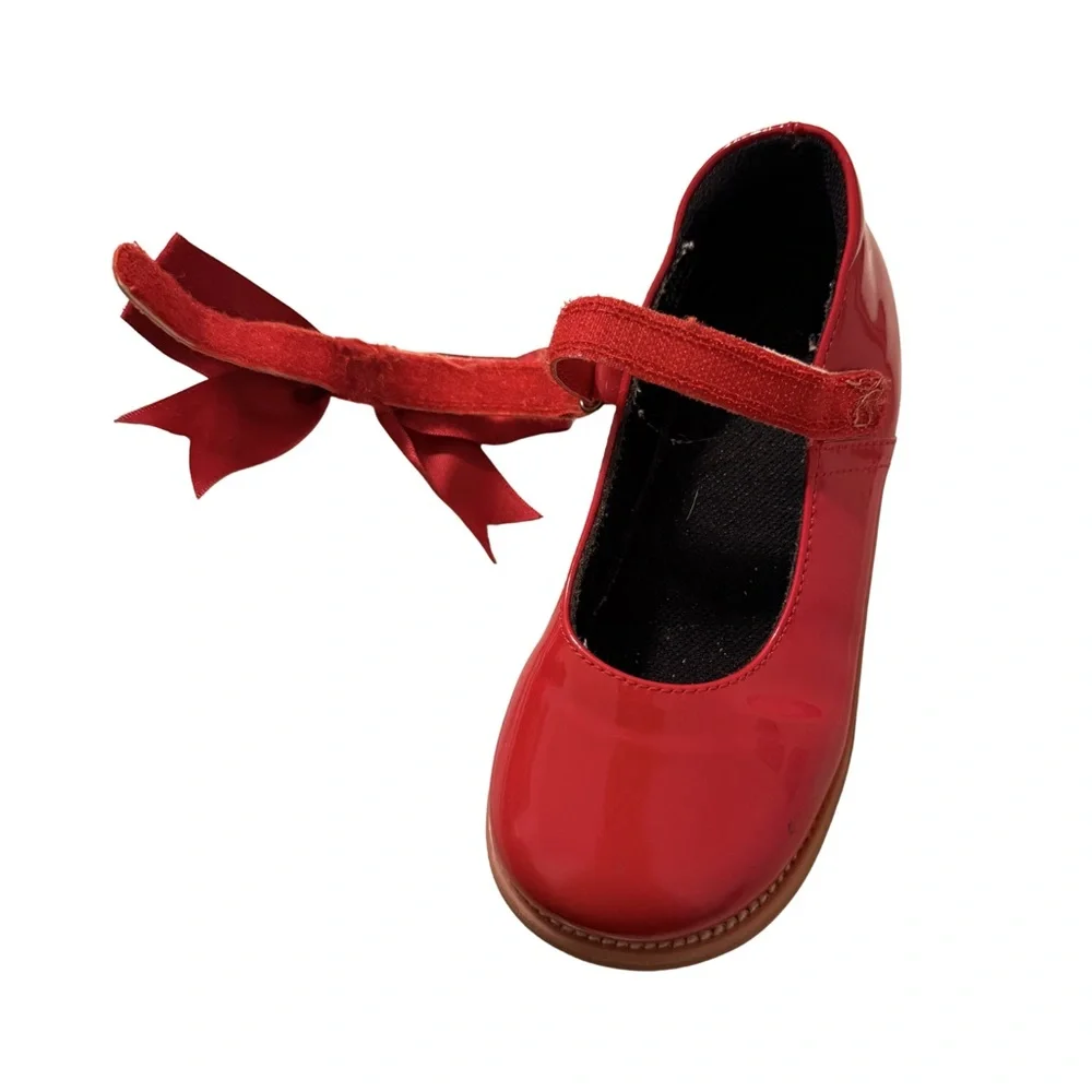Girls Red Patent Mary Jane Bow Dress Shoes Holiday Party School Size 11.5